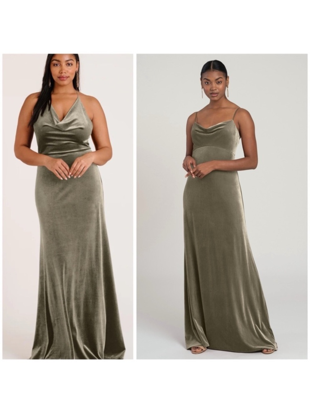 Jenny Yoo Jenny Yoo Sullivan Velvet Cowl Neck Gown Maxi in Sage